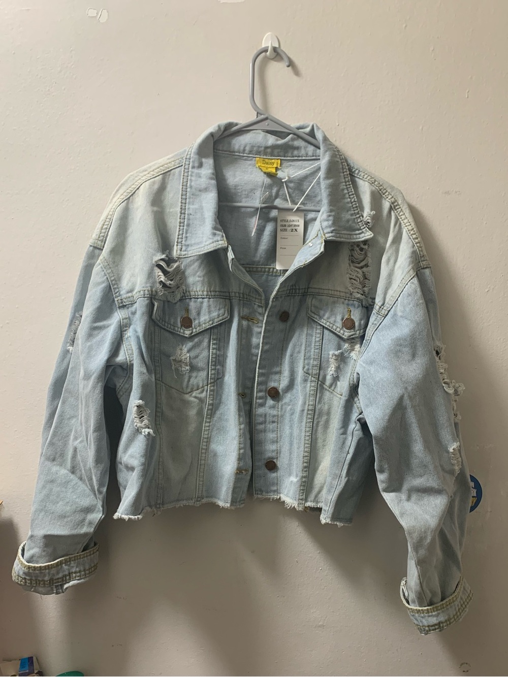 Daisy Light Blue Distressed Cropped Denim Jacket